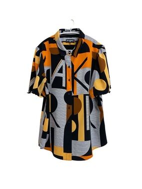 KARL LARGERFELD PARIS  BLOUSE GEO MOSAIC COLOR BLOCK ABSTRACT ALPHABET XL